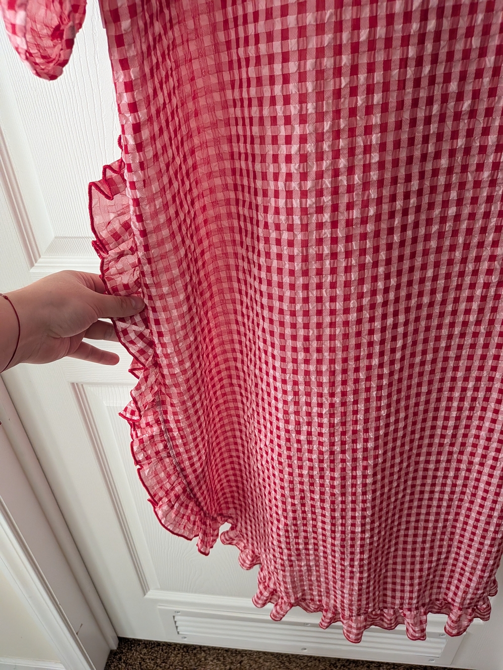 NWT Zadie B's Red Gingham Button-Front Ruffle Duster Dress - Picture 9 of 12